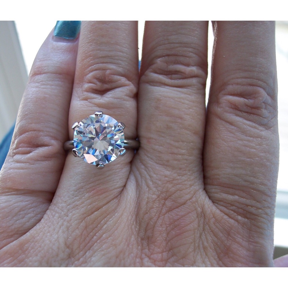 Solitaire Round Cut Cubic Zirconia Ring 6.84 Carat Stainless Steel - Picture 11 of 16